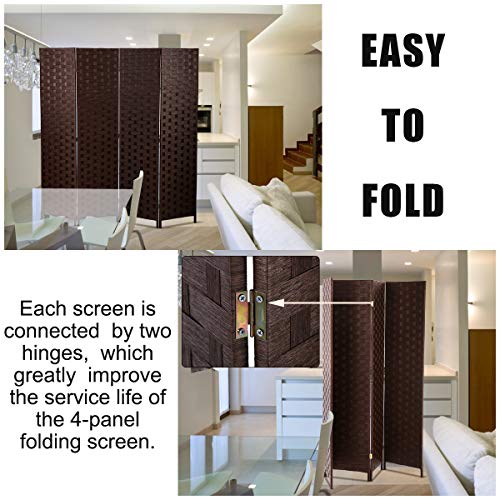Meet Perfect 4-Panel Room Divider Privacy Screen,6 FT Wooden Woven Folding Screen,Foldable Mesh Wall Divider, Freestanding Room Partitions/Separator/Dividers Double-Weaved with Two-Way Hinges- Brown - color: Brown, size: 4 panels