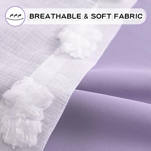 MYSKY HOME Lilac Curtains for Girls Bedroom Kids Curtain 54 Inches Length White Pom Pom Sheer Small Window Curtains 2 Panels Double Layer Curtains Grommet Room Darkening Nursery Curtains, W52 X L54 - color: Lilac, size: 52"W x 54"L (Pack of 2)