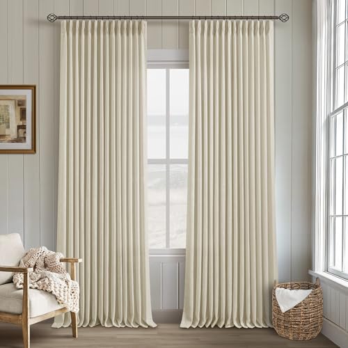 Beige Linen Pinch Pleated 120 Inch Curtains 2 Panels for Living Room Bedroom Memory Training Shape Semi Sheer Neutral Flax Pinch Pleat Drapes with Hooks Rings Light Filtering Window Curtain 40x120 - color: Linen, size: 40"W x 120"L (Pack of 2)