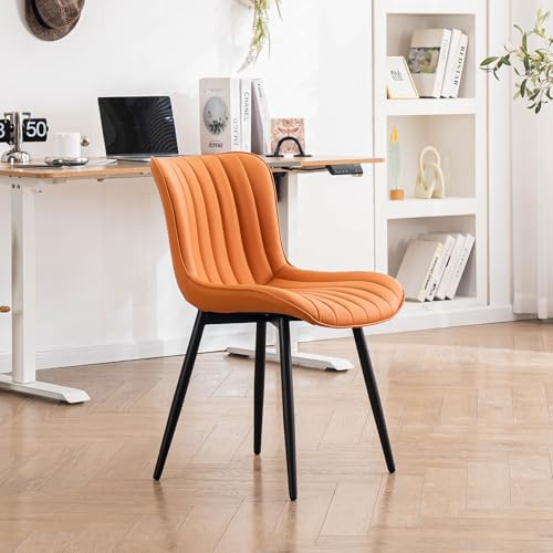 YOUNUOKE Dining Chairs Set of 2 Mid-Century Modern Kitchen Chair Orange | Faux leather upholstered with Back, fits dining living waiting room guest reception. Waterproof easy to clean assemble, 300lb - color: Camel
