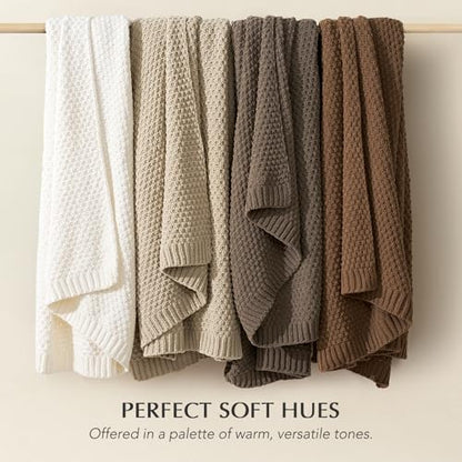 EVERGRACEHOME Chunky Chenille Knit Throw Blanket, 50 x 60, Sand Dune | Sculpted Moss Stitch, Chic Modern Farmhouse, All-Season Warmth, OEKO-TEX® Certified, Elegant Blanket for Couch, Bed, Sofa - color: Sand Dune, size: 50" X 60"