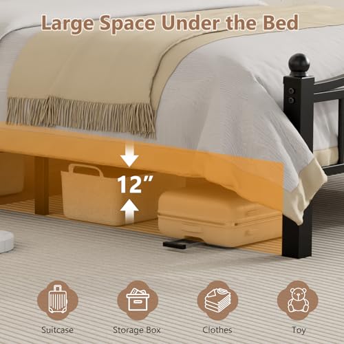 Metal Full Size Bed Frames with Headboard & Footboard | Noise-Free Design, 12“ Underbed Storage, Heavy Duty Metal, No Box Spring Needed, Tool-Free Assembly - color: Full -Black