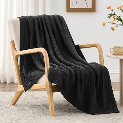 Love's cabin 100% Cotton Muslin Blanket, 6 Layer Lightweight Breathable Gauze Throw Blanket 50 x 60 Inches, Soft All Season Blanket for Couch, Bed, Sofa, Black - color: Black, size: Throw(50"x60")
