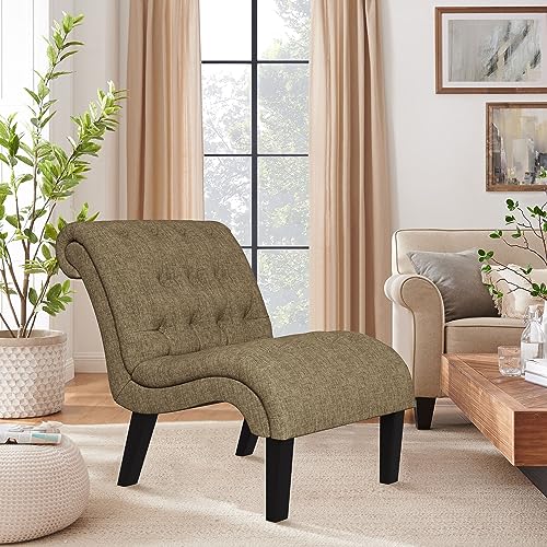 Accent Chairs Set of 2 Modern Armless Living Room Bedroom Side Chairs Button Tufted Upholstered Leisure Chair with Wood Legs - color: Khaki, size: 2 Chairs