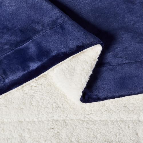 Amazon Basics Reversible Sherpa Throw Blanket, Warm for Bed and Couch, 50"x60", Navy - color: Navy, size: Throw (50"x60")