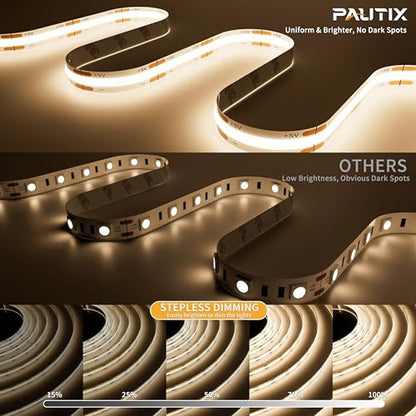 PAUTIX 5V USB COB LED Strip Lights Dimmable LED Lights 4000K Natural White with RF Remote,1200lm,Dotless Flexible Tape Light for Under Cabinet,Bedroom,TV Backlight,Kitchen,Shelf,Mirror Lighting 6.56ft - color: 4000K