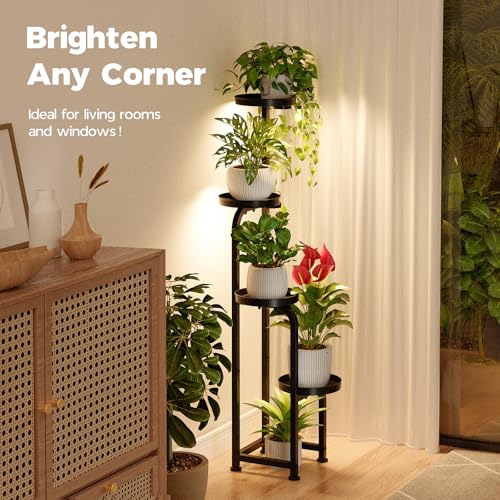 Bamworld Plant Stand with Grow Light Corner Metal Flower Pot Stands | 4 Tier Plant Shelf with Grow Lights for Patio Garden Balcony Living Room Bedroom(Patent Design) - color: Grow Light, style: Spiral 4Tier