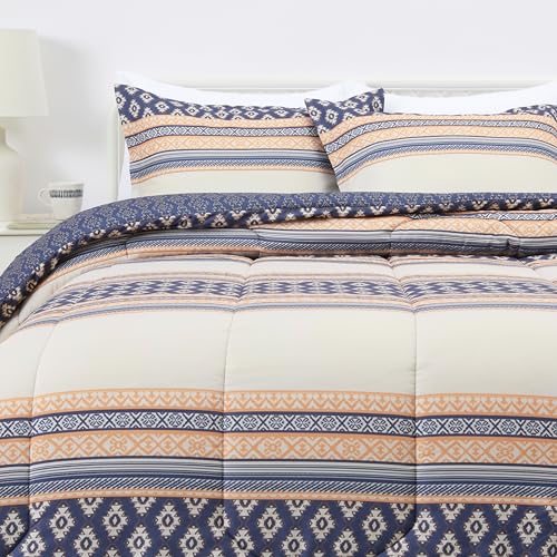 Amazon Basics Lightweight Microfiber Comforter Set, 3-Pieces, Gray Geometrics, Full/Queen - color: Harmonized Geometrics, size: Queen/Full