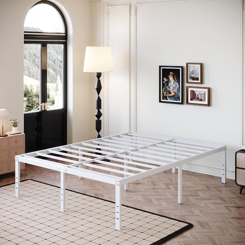 DiaOutro 18 Inch White Full Size Bed Frame with High Storage | Steel Slats Platform No Box Spring Needed Mattress Foundation, Easy Assembly, Noise Free - size: Full, style: 18 Inch (White)