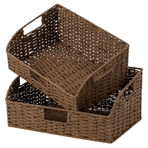 StorageWorks Pantry Baskets for Organizing, Brown Storage Baskets, 2-Pack | Paper Rope Wicker Storage Baskets for Shelves with Handles, Pantry Organizers and Storage, Shelf Baskets for Organizing - color: Dark Brown(Paper Rope), size: 15¾"L x 11"W x 7½"H