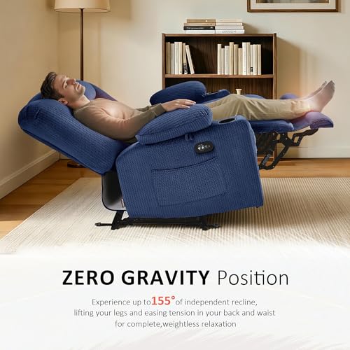 MCombo 56 in Reclining Loveseat Recliner with Heat & Massage PR648 (Blue) | 155° Zero Gravity, Dual Charging Ports, Cup Holders, FSC & OEKO Certified - color: Navy Blue, size: Loveseat Recliner with Zero Gravity