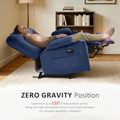 MCombo 56 in Reclining Loveseat Recliner with Heat & Massage PR648 (Blue) | 155° Zero Gravity, Dual Charging Ports, Cup Holders, FSC & OEKO Certified - color: Navy Blue, size: Loveseat Recliner with Zero Gravity