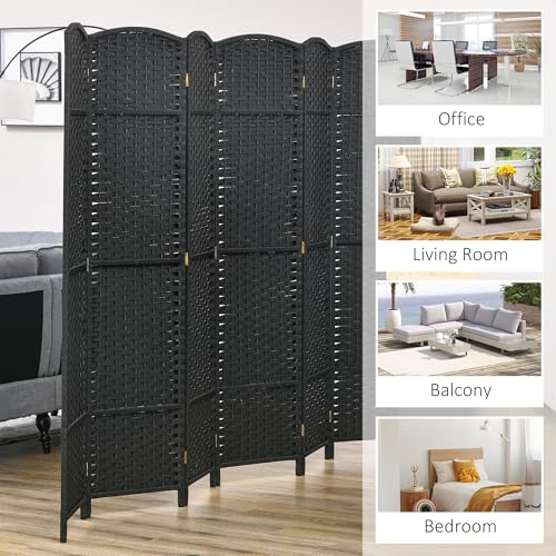 HOMCOM Room Divider 6 Panel Folding Privacy Screen 5.6' Tall Nature Wood | Freestanding Partition, Home Office, Bedroom - color: Black, size: 6 Panel