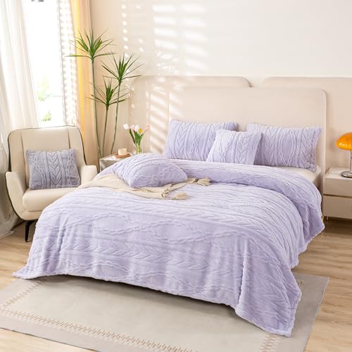YUSOKI Sherpa Fleece Twin XL Size Blanket, Lavender Fog, 65"x90" | 3D Stylish Design,320GSM, Non-Shedding, Lightweight for All Season Use, stays fluffy after repeated washes, Perfect Gifts - color: Lavender Fog, size: Twin XL (65" x 90")