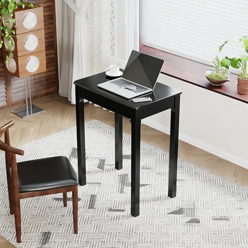 Solid Wood Desk with Drawers - 24 x 16 Inch Simple Narrow Desks, Rubber Wood Study Table, Small Writing Desk for Small Spaces|Bedroom - Modern Black Desks - color: Black, size: 23.6 in W x 15.7 in D