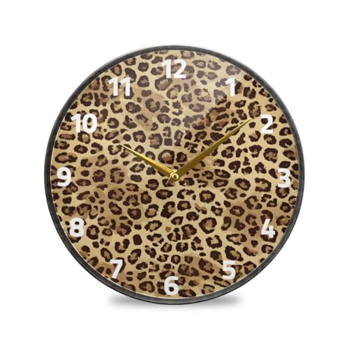 ALAZA Cheetah Leopard Print Animal Skin Wall Clock Battery Operated Silent Non Ticking Clocks for Living Room Decor 12 Inch / 9.5 Inch - color: Leopard, size: 12x12in