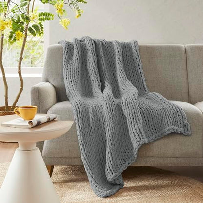 Madison Park Chunky Double Knit Throw Blanket, 50 x 60, Charcoal | All Season, Ultra Soft, Acrylic, Cozy Warmth for Sofa or Bed, Boho, OEKO-TEX Certified - color: Charcoal