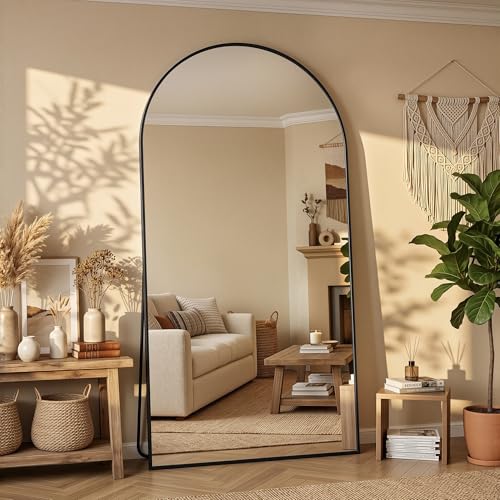 44"×88" Arched Full Length Floor Mirror, Standing Mirror with Aluminum Frame, Large Body Mirror of Free Standing/Wall Mount/Leaning for Bedroom, Living Room, Dressing Room, Black - color: Black, size: 88"L x 44"W