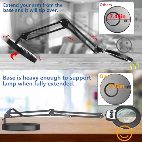 HITTI 12X & 30X Magnifying Glass with Light, Infinite Color and Brightness Desk Lamp & Clamp, 2-in-1 LED Lighted Magnifier Stand for Craft Reading Hobby Soldering Puzzle (12X & 30X Ring Base & Clamp) - size: 12X & 30X Ring Base & Clamp