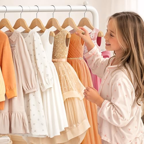 Kids Clothing Rack - Dress Up Clothes Rack - Baby Toddler Closet - Mini Freestanding Coat Racks with 2 Fabric Shelves - Small Kids Costume Wardrobe - Garment Rack for Hanging Clothes Organizer - color: White