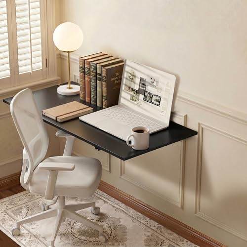 GOYLSER Wall Mounted Desk Folding Table Laundry Fold Table, Fold Down Work Bench, Foldable Mount Station for Floating Bar, Office, Dining Room, Kitchen, Black, 35" x 20.5" - color: Black, size: 35"x20.5"