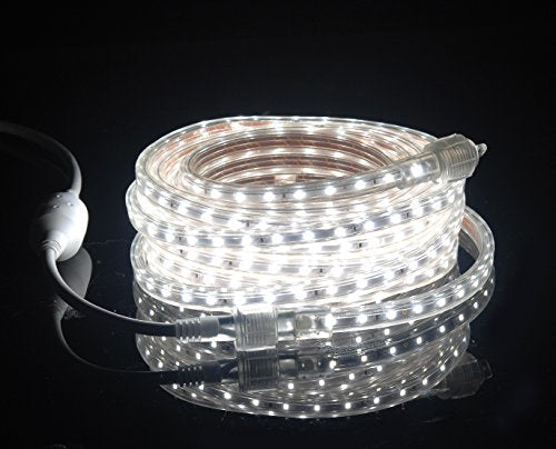 UL Listed, 20 Feet, 2100 Lumen, 6000K Pure White, Dimmable, 110-120V AC Flexible Flat LED Strip Rope Light, 360 Units 3528 SMD LEDs, Indoor Outdoor Use, Accessories Included, Ready to use - color: Pure White 6000k