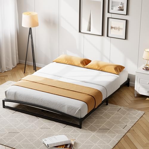 IDEALHOUSE Low Bed Frame, 6 in Queen Size Metal Platform Bed Frame, Black | Arch Design, Heavy Duty Bed Frame, Strong Bearing Capacity, No Box Spring Needed, - color: 6 Inch Black, size: Queen