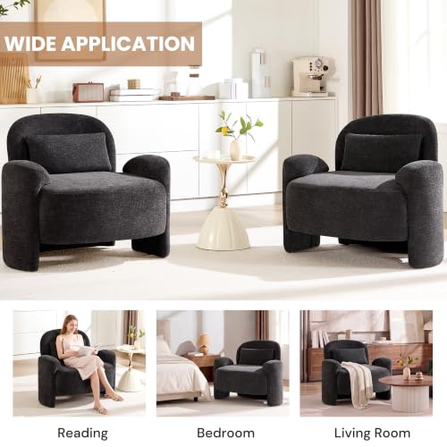 Accent Chair for Living Room, Modern Chenille Fabric Lounge Reading Sofa Chair with Lumbar Pillow, Upholstered Arm Chairs for Bedroom, Office, Dark Grey - color: Dark Grey