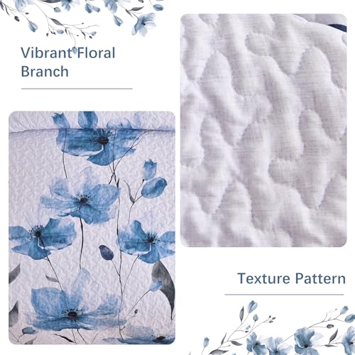 Mybedsoul Full/Queen Quilt Set Blue, 3 Pcs Soft Bedspreads & Coverlets Set | Summer Lightweight Farmhouse Botanical Bedding Set with 2 Shams, Reversible Polyester Coverlet Set for All Seasons, 96"x90" - color: Blue, size: Queen96"x90"