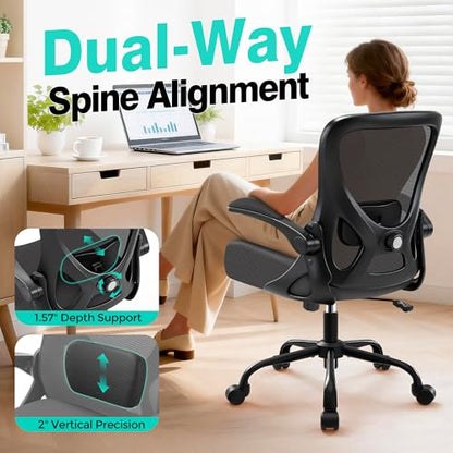 Office Chair - Ergonomic Breathable Mesh Desk Chair with Adjustable Lumbar Support and Flip-up Armrests - Executive High Back Rolling Swivel Comfortable Computer Gaming Chair for Home Office - color: Dark Gray