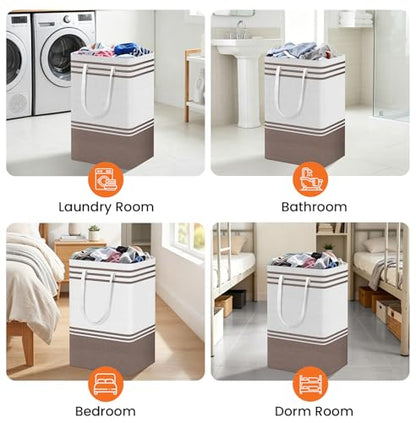 TranquilRelax 3-Pack Laundry Basket, Laundry Hamper, Khaki-88L | Freestanding＆Water-Resistant Laundry Hamper, Collapsible Tall Clothes Hamper with Carry Handles for Clothes, Laundry Basket - color: Khaki, size: 88L