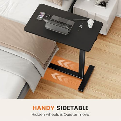 Sweetcrispy Overbed Table, Bedside Table, Mobile Standing Desk | Adjustable Wheels, Rolling Laptop Cart, Hospital Home Use, Space Saving Frame, Dorm, Apartment, Milky - color: Black