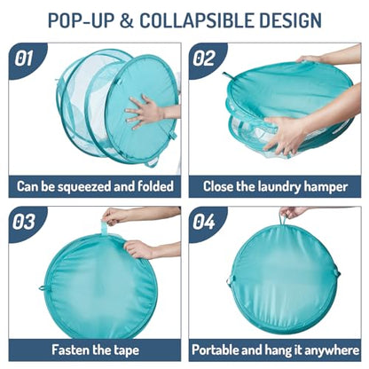 Seiritex Mesh Popup Laundry Hamper 115L Collapsible Laundry Basket No Lid Extra Large Capacity Foldable Clothing Storage Basket with Handles 26 H x 18 W x 18 L (Turquoise Blue) - color: Turquoise