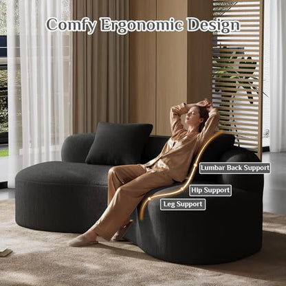 79" Curved Loveseat, Boneless Deep Seat Boucle Cloud Sofa, Black | Curved boneless design, deep plush seating, soft boucle upholstery and 2 pillows deliver cloud-like comfort for living rooms. - color: Black