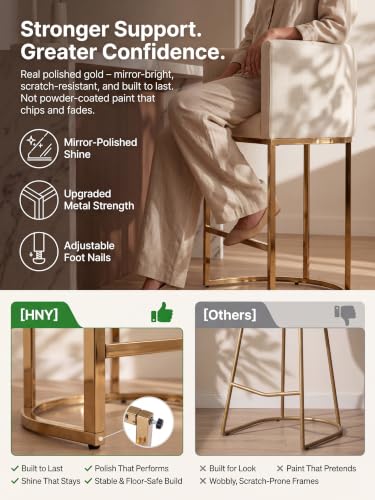 HNY Modern Cream Counter Height Barrel Upholstered Counter Stools Set of 2, 29 Inch Linen Fabric Kitchen Island Stools with Gold Metal Frame - color: 29inch Cream,gold Base