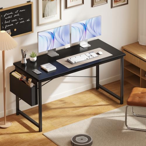 OLIXIS Computer Desk, 55 Inch Gaming Desks for Home Office Small Spaces | Writing Study Craft Work Table, Computer Workstation for Bedroom with Storage Bag, Black - color: Black Top &Black Legs, size: 55 Inch