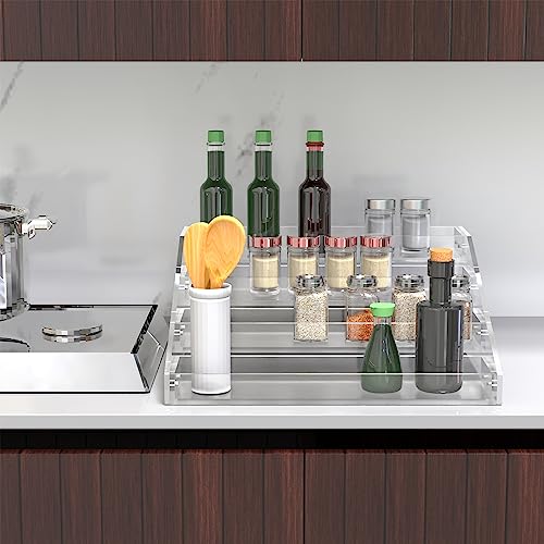 PMMASTO Wide 4-Tier Clear Acrylic Spice Rack Organizer for Kitchen | Wide 4-Tier Stepped Design, Keeps SpiceJars and Cans Visible, Ideal for Countertops, Kitchen Cabinets and Pantry Storage - size: Widen 4 Tier - inner width 3''