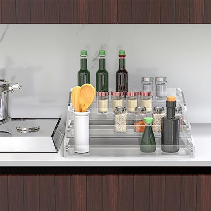 PMMASTO Wide 4-Tier Clear Acrylic Spice Rack Organizer for Kitchen | Wide 4-Tier Stepped Design, Keeps SpiceJars and Cans Visible, Ideal for Countertops, Kitchen Cabinets and Pantry Storage - size: Widen 4 Tier - inner width 3''