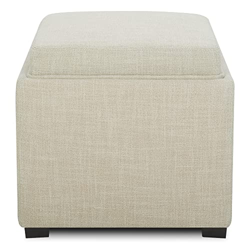 CHITA Storage Ottoman Cube with Tray Lid, Small Footstool with Storage, Square End Table for Living Room and Bedroom, Fabric in Linen - color: Linen