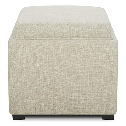 CHITA Storage Ottoman Cube with Tray Lid, Small Footstool with Storage, Square End Table for Living Room and Bedroom, Fabric in Linen - color: Linen