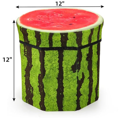 Covzoe 3 Pack Fruit Storage Stool, 12 x 12 Inch Folding Stool Ottoman | Collapsible Storage Seat Chest with Foam Cushion, Creative Organizer Stools Box for Patio Foot Rest