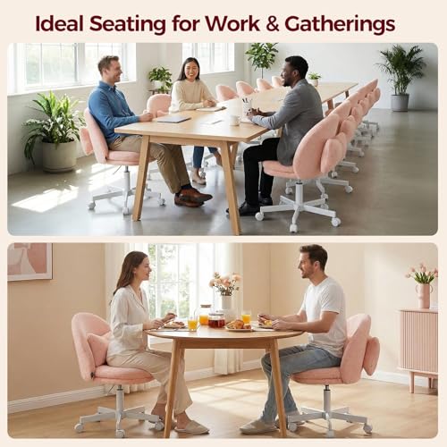 GTPLAYER Velvet Tall Office Chair with Wheels Vanity Chairs with Back, Versatile Height Use: Office to Bar Stools Small Ergonomic Comfy Armlees Computer Desk Chair with Bow Lumbar Pillow for Gift - color: Tv-pink