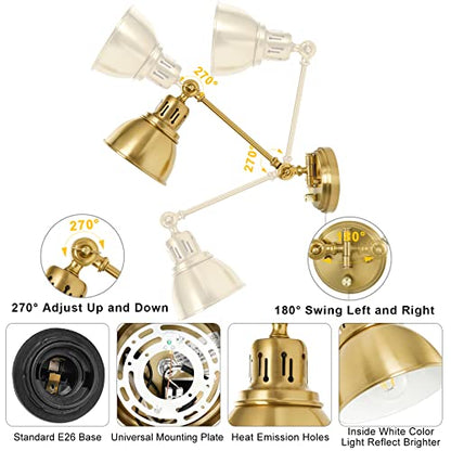 GOODATE Plug in Wall Sconces Set of Two with Remote, Stepless Colors 2700K-6500K & Stepless Dimming, Premium Golden Finish, Plug in Wall Light with Night Light & Timer, LED Bulbs Included - size: Gold-2 PACK(Bulbs+Remote)