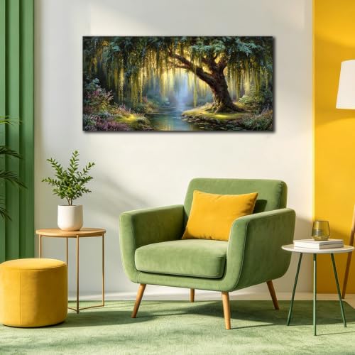 MXUNYZ Green Willow Tree Canvas Wall Art Botanical Nature Print Painting | 40x20 Inch Bedroom decor for Teen Girls,Modern Wall Art for Living Room,Dining Room Hallway Home Office Wall Decoration - color: Green, size: 40"L x 20"W