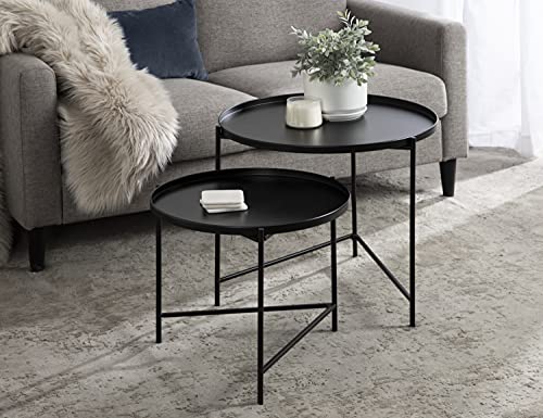 Kate and Laurel Ulani Modern Nesting Coffee Table, Set of 2, Black, Sophisticated Coffee Table Set for Storage and Display - color: Black