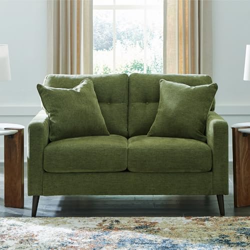 Signature Design by Ashley Bixler Loveseat Sofa, Green Small Couch | Fully assembled, 57 in W small couch, Olive green chenille upholstery, Anti-sag platform foundation - color: Green