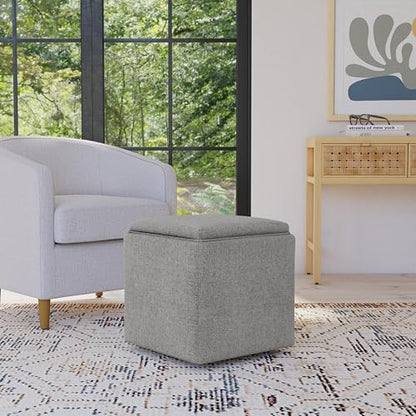 HomePop 17.5" Storage Ottoman with Tray Top - Grey Woven - color: Grey