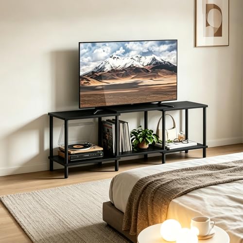 TV Stand, Entertainment Center, Industrial TV Media Console Table with Open Storage Shelves, 2 Tier TV Cabinet for Living Room, Bedroom LTS107BK - color: Black