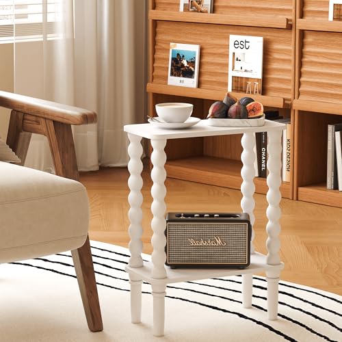Veegle Narrow Side Table, Small End Table with Storage Shelf, 2-Tier Small Coffee Tables for Living Room, Bedroom, Narrow Spaces (White) - color: White-2 Tier Shelf
