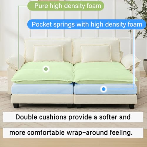 86" Modular Sectional Sofa, Comfy Deep Cloud Couch with Ottoman | Couches for Living Room, Sofa Bed, Modular Couch, Deep and Wide Seat, Chenille Sofa Sleeper with Throw Pillows, Beige White - color: Beige White, size: 86 Inch 4